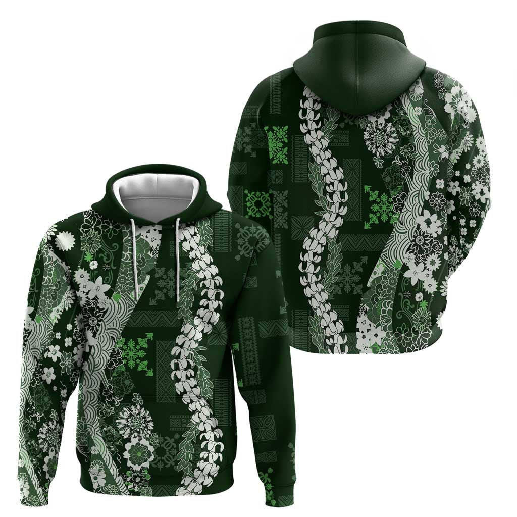 Hawaii Puakenikeni and Maile Lei Hoodie Green Japanese Wave Style - Polynesian Pride