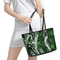 Hawaii Puakenikeni and Maile Lei Leather Tote Bag Green Japanese Wave Style - Polynesian Pride