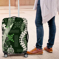 Hawaii Puakenikeni and Maile Lei Luggage Cover Green Japanese Wave Style - Polynesian Pride