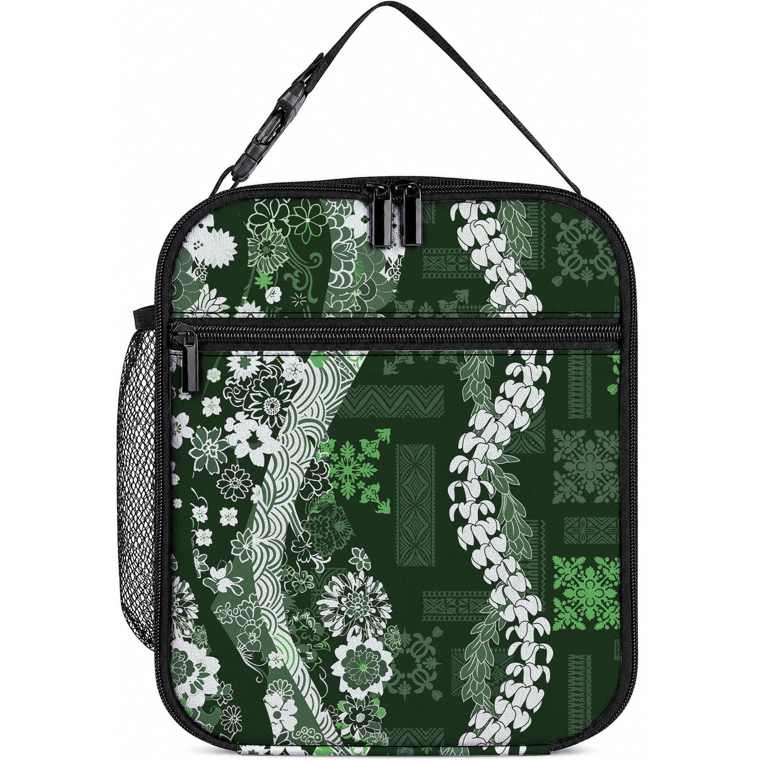 Hawaii Puakenikeni and Maile Lei Lunch Bag Green Japanese Wave Style LT9 10.2 × 8.3 × 4.3 inch Green - Polynesian Pride