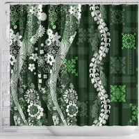 Hawaii Puakenikeni and Maile Lei Shower Curtain Green Japanese Wave Style - Polynesian Pride