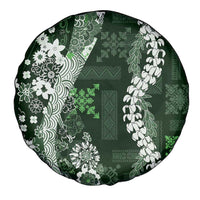 Hawaii Puakenikeni and Maile Lei Spare Tire Cover Green Japanese Wave Style - Polynesian Pride