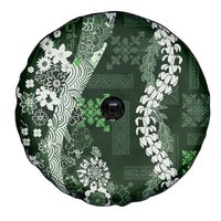 Hawaii Puakenikeni and Maile Lei Spare Tire Cover Green Japanese Wave Style - Polynesian Pride