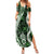 Hawaii Puakenikeni and Maile Lei Summer Maxi Dress Green Japanese Wave Style - Polynesian Pride