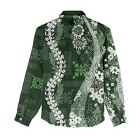 Hawaii Puakenikeni and Maile Lei Women Casual Shirt Green Japanese Wave Style - Polynesian Pride