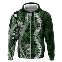 Hawaii Puakenikeni and Maile Lei Zip Hoodie Green Japanese Wave Style LT9 Zip Hoodie Green - Polynesian Pride