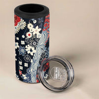 Hawaii Puakenikeni and Maile Lei 4 in 1 Can Cooler Tumbler Navy Blue Japanese Wave Style - Polynesian Pride