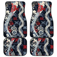 Hawaii Puakenikeni and Maile Lei Car Mats Navy Blue Japanese Wave Style - Polynesian Pride