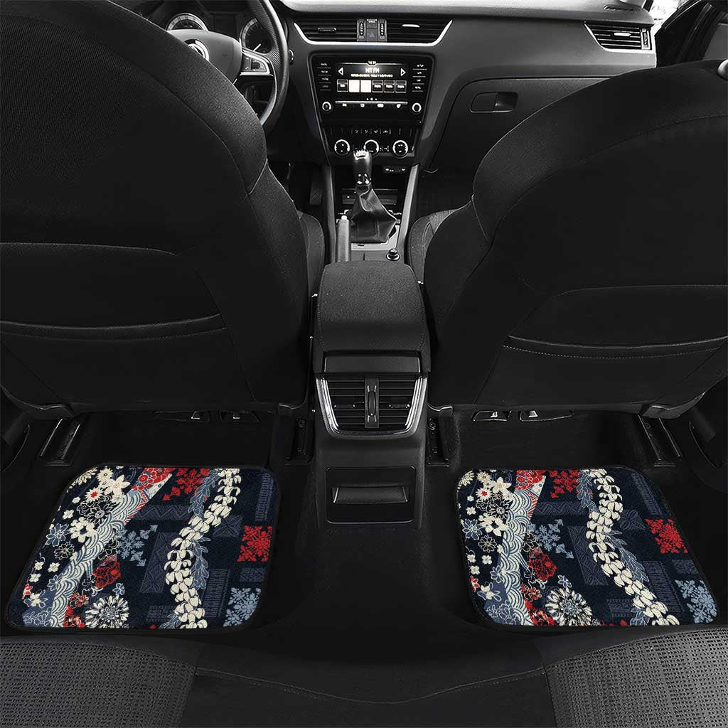 Hawaii Puakenikeni and Maile Lei Car Mats Navy Blue Japanese Wave Style - Polynesian Pride