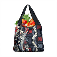 Hawaii Puakenikeni and Maile Lei Grocery Bag Navy Blue Japanese Wave Style LT9 1-pack One Size Navy Blue - Polynesian Pride
