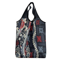 Hawaii Puakenikeni and Maile Lei Grocery Bag Navy Blue Japanese Wave Style LT9 - Polynesian Pride