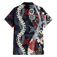 Hawaii Puakenikeni and Maile Lei Hawaiian Shirt Navy Blue Japanese Wave Style - Polynesian Pride
