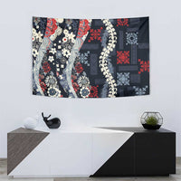 Hawaii Puakenikeni and Maile Lei Tapestry Navy Blue Japanese Wave Style - Polynesian Pride