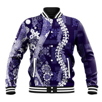 Hawaii Puakenikeni and Maile Lei Baseball Jacket Purple Japanese Wave Style - Polynesian Pride