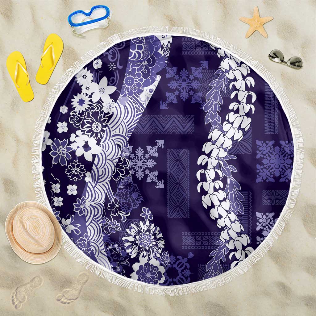 Hawaii Puakenikeni and Maile Lei Beach Blanket Purple Japanese Wave Style - Polynesian Pride