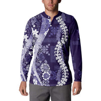 Hawaii Puakenikeni and Maile Lei Button Sweatshirt Purple Japanese Wave Style - Polynesian Pride