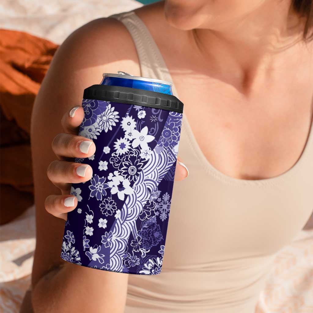 Hawaii Puakenikeni and Maile Lei 4 in 1 Can Cooler Tumbler Purple Japanese Wave Style - Polynesian Pride