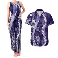 Hawaii Puakenikeni and Maile Lei Couples Matching Tank Maxi Dress and Hawaiian Shirt Purple Japanese Wave Style - Polynesian Pride