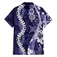 Hawaii Puakenikeni and Maile Lei Family Matching Off The Shoulder Long Sleeve Dress and Hawaiian Shirt Purple Japanese Wave Style - Polynesian Pride