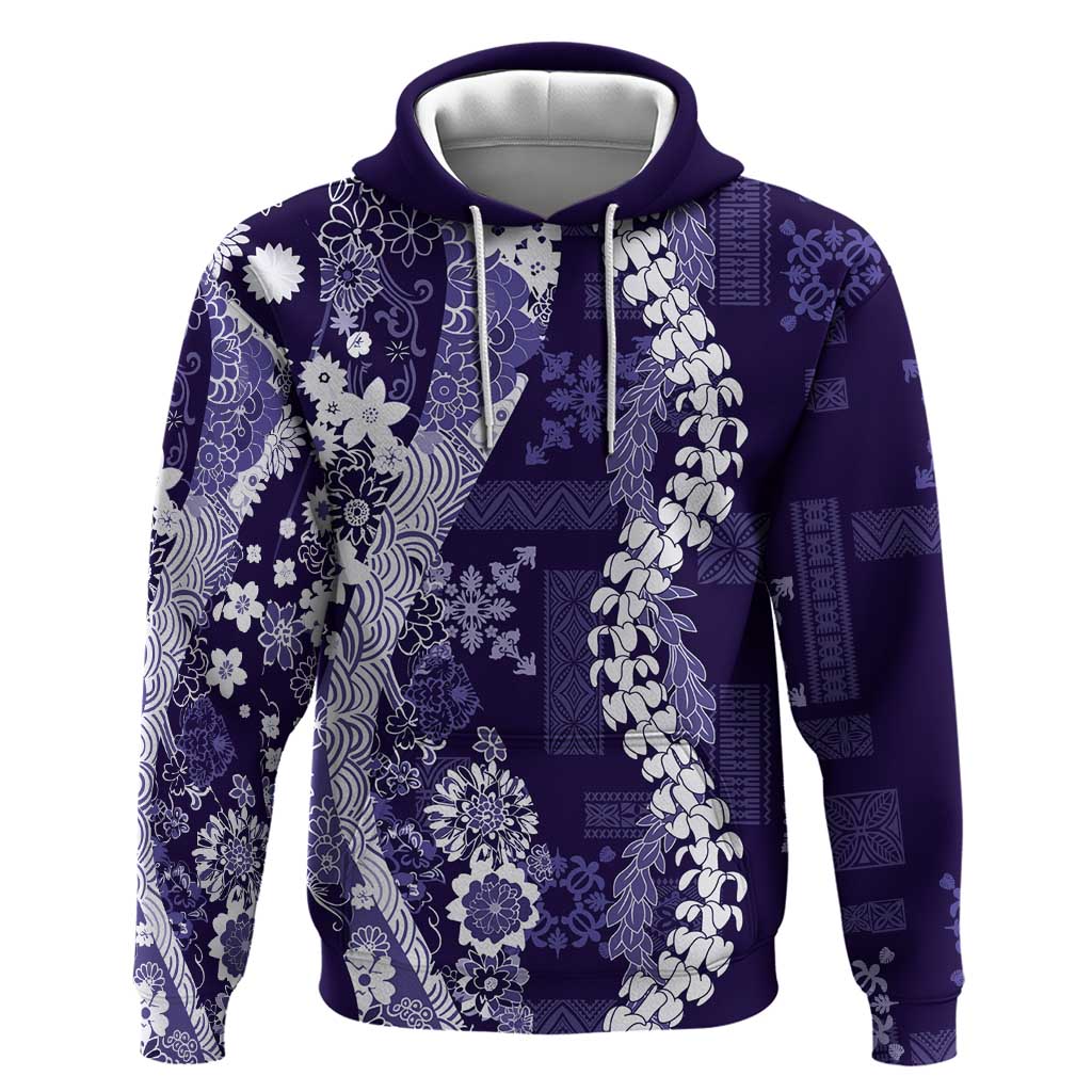 Hawaii Puakenikeni and Maile Lei Hoodie Purple Japanese Wave Style - Polynesian Pride
