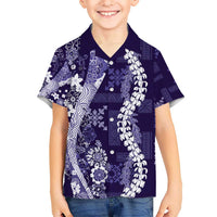 Hawaii Puakenikeni and Maile Lei Kid Hawaiian Shirt Purple Japanese Wave Style - Polynesian Pride
