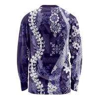 Hawaii Puakenikeni and Maile Lei Long Sleeve Shirt Purple Japanese Wave Style - Polynesian Pride