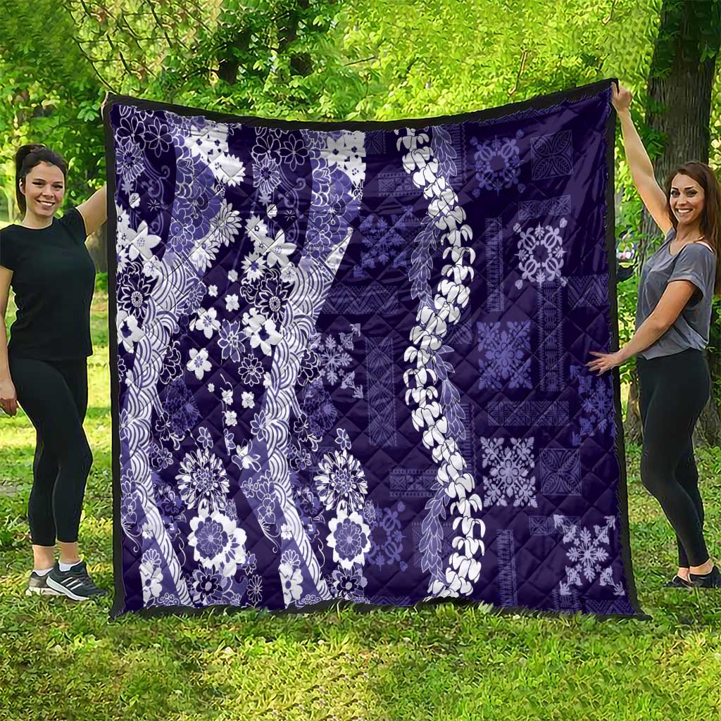 Hawaii Puakenikeni and Maile Lei Quilt Purple Japanese Wave Style - Polynesian Pride