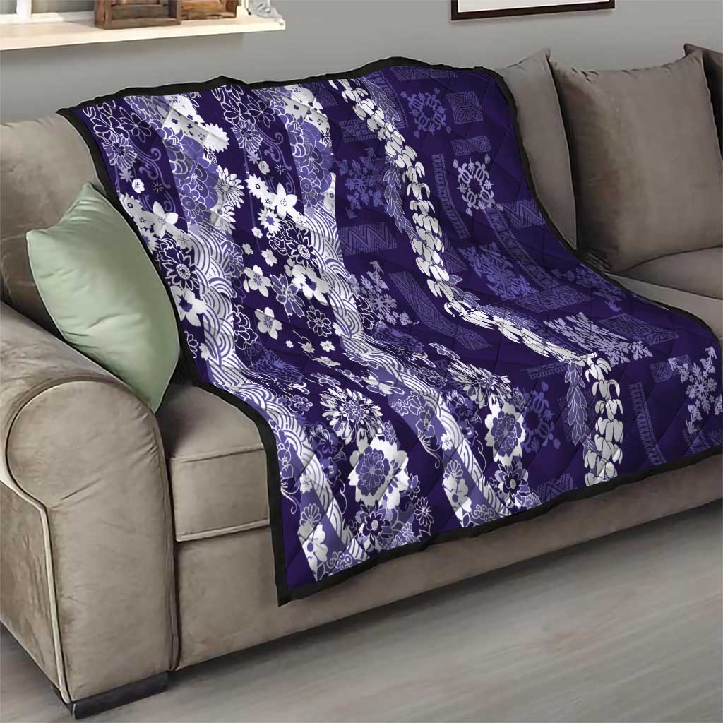 Hawaii Puakenikeni and Maile Lei Quilt Purple Japanese Wave Style - Polynesian Pride