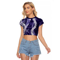 Hawaii Puakenikeni and Maile Lei Raglan Cropped T Shirt Purple Japanese Wave Style - Polynesian Pride