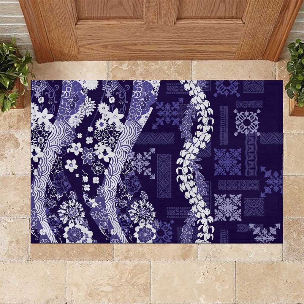 Hawaii Puakenikeni and Maile Lei Rubber Doormat Purple Japanese Wave Style - Polynesian Pride