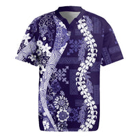 Hawaii Puakenikeni and Maile Lei Rugby Jersey Purple Japanese Wave Style - Polynesian Pride