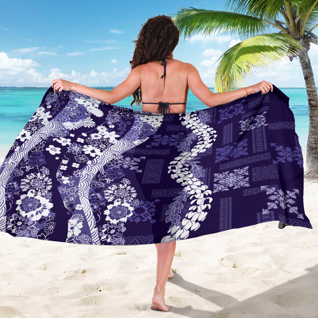 Hawaii Puakenikeni and Maile Lei Sarong Purple Japanese Wave Style - Polynesian Pride