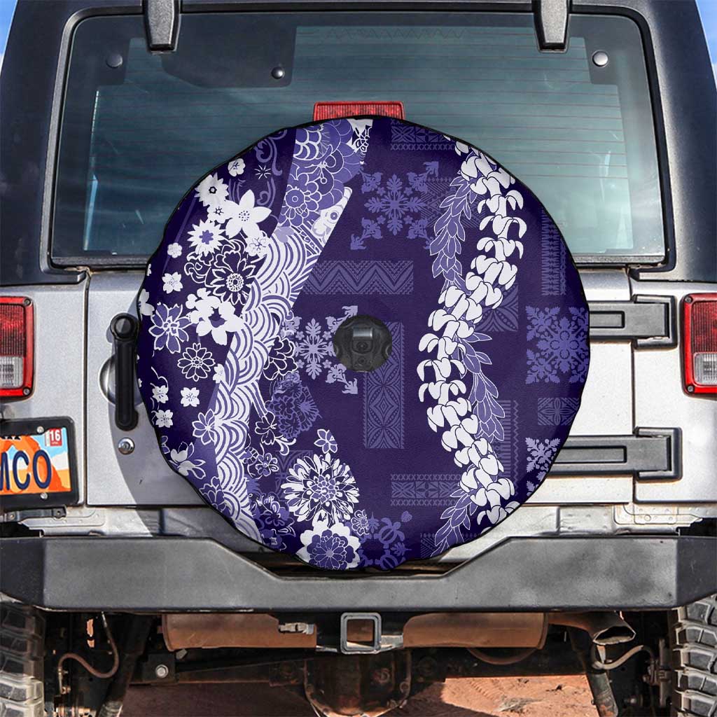Hawaii Puakenikeni and Maile Lei Spare Tire Cover Purple Japanese Wave Style - Polynesian Pride