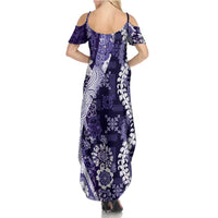 Hawaii Puakenikeni and Maile Lei Summer Maxi Dress Purple Japanese Wave Style - Polynesian Pride