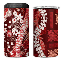 Hawaii Puakenikeni and Maile Lei 4 in 1 Can Cooler Tumbler Red Japanese Wave Style - Polynesian Pride
