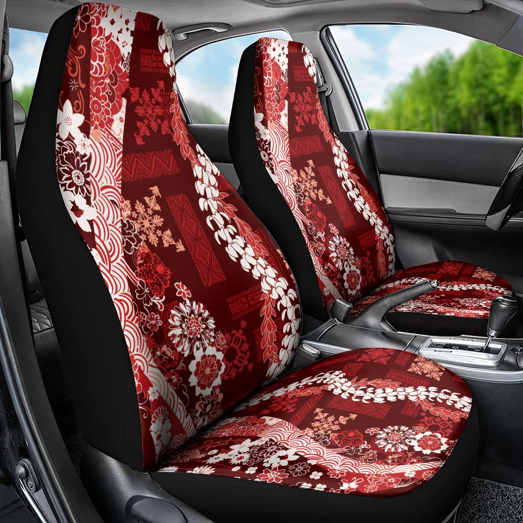 Hawaii Puakenikeni and Maile Lei Car Seat Cover Red Japanese Wave Style - Polynesian Pride