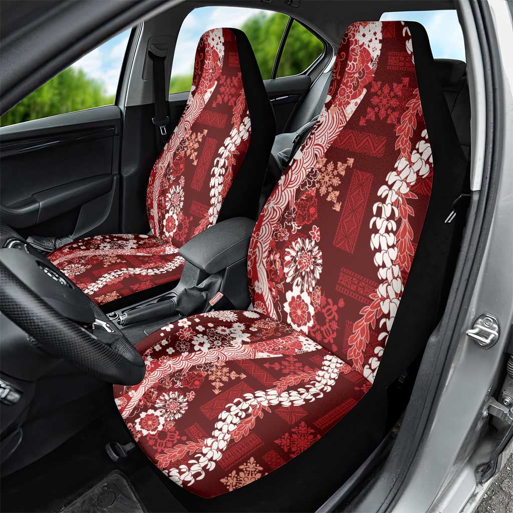 Hawaii Puakenikeni and Maile Lei Car Seat Cover Red Japanese Wave Style - Polynesian Pride