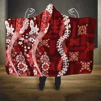 Hawaii Puakenikeni and Maile Lei Hooded Blanket Red Japanese Wave Style - Polynesian Pride