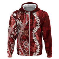 Hawaii Puakenikeni and Maile Lei Hoodie Red Japanese Wave Style - Polynesian Pride