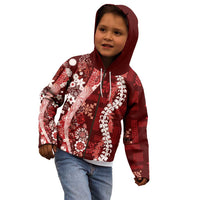 Hawaii Puakenikeni and Maile Lei Kid Hoodie Red Japanese Wave Style - Polynesian Pride