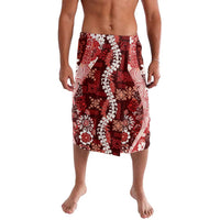 Hawaii Puakenikeni and Maile Lei Lavalava Red Japanese Wave Style - Polynesian Pride