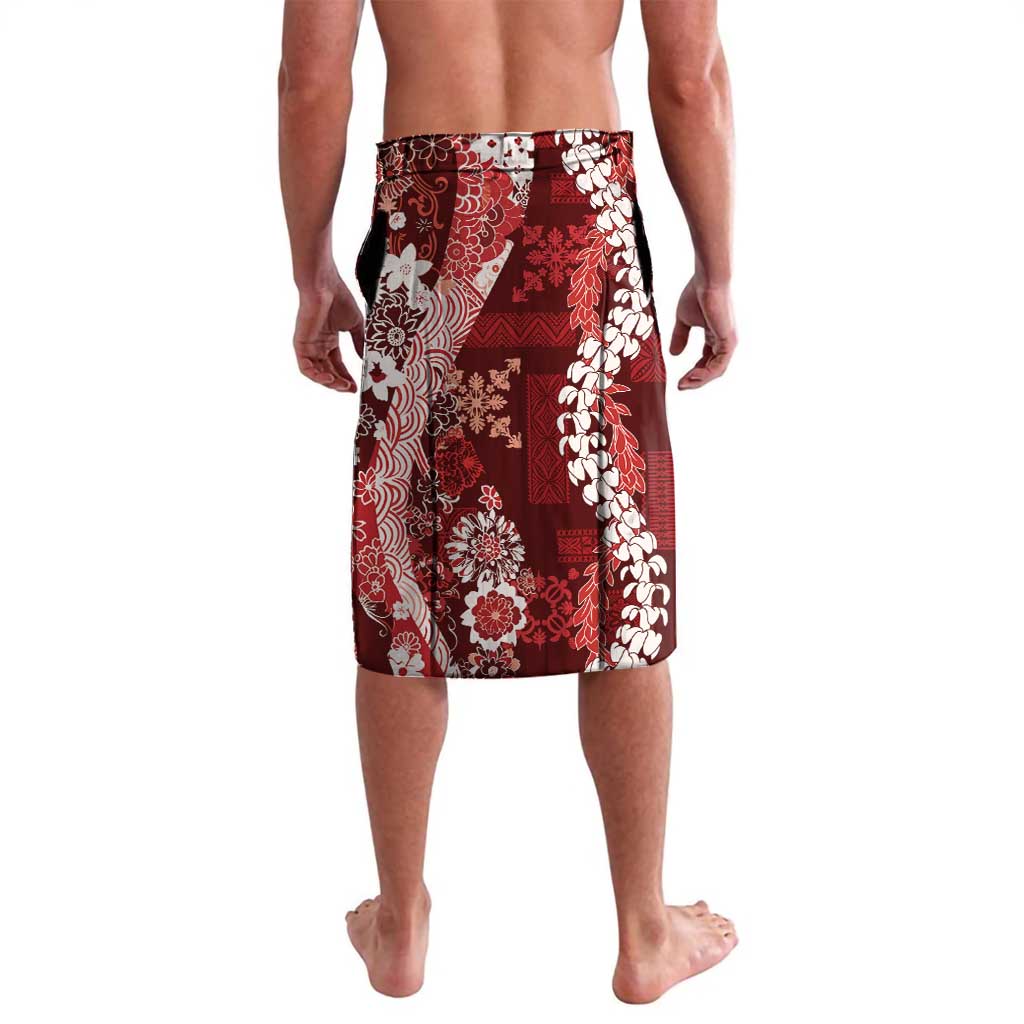 Hawaii Puakenikeni and Maile Lei Lavalava Red Japanese Wave Style - Polynesian Pride