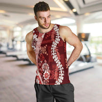 Hawaii Puakenikeni and Maile Lei Men Tank Top Red Japanese Wave Style - Polynesian Pride