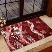 Hawaii Puakenikeni and Maile Lei Rubber Doormat Red Japanese Wave Style - Polynesian Pride