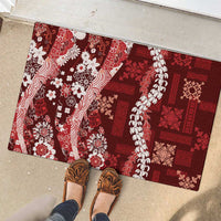 Hawaii Puakenikeni and Maile Lei Rubber Doormat Red Japanese Wave Style - Polynesian Pride