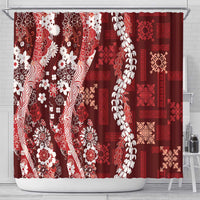 Hawaii Puakenikeni and Maile Lei Shower Curtain Red Japanese Wave Style - Polynesian Pride