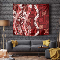 Hawaii Puakenikeni and Maile Lei Tapestry Red Japanese Wave Style - Polynesian Pride