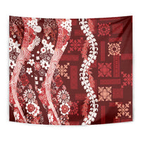 Hawaii Puakenikeni and Maile Lei Tapestry Red Japanese Wave Style - Polynesian Pride