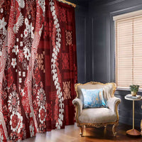Hawaii Puakenikeni and Maile Lei Window Curtain Red Japanese Wave Style - Polynesian Pride