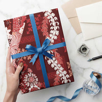 Hawaii Puakenikeni and Maile Lei Wrapping Paper Red Japanese Wave Style - Polynesian Pride